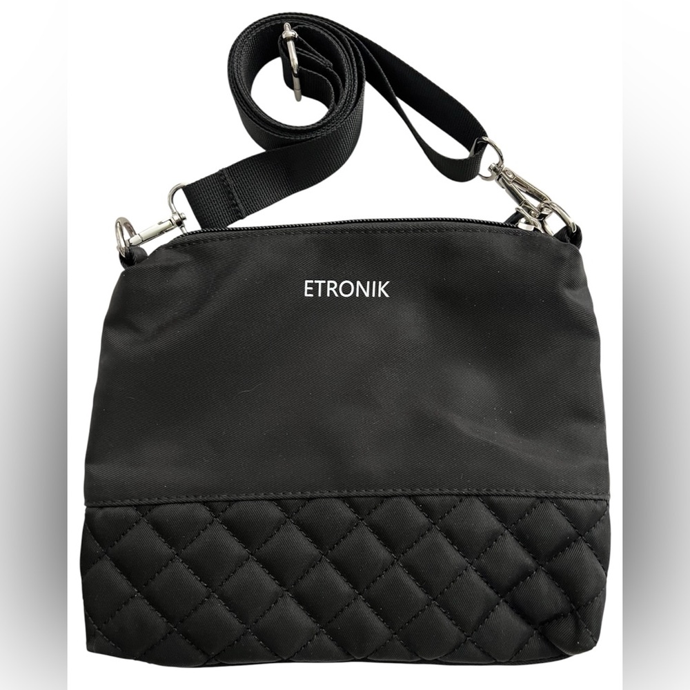 Etronik Black Semi Quilted Nylon Crossbody Bag and Luggage Tag, NWOT